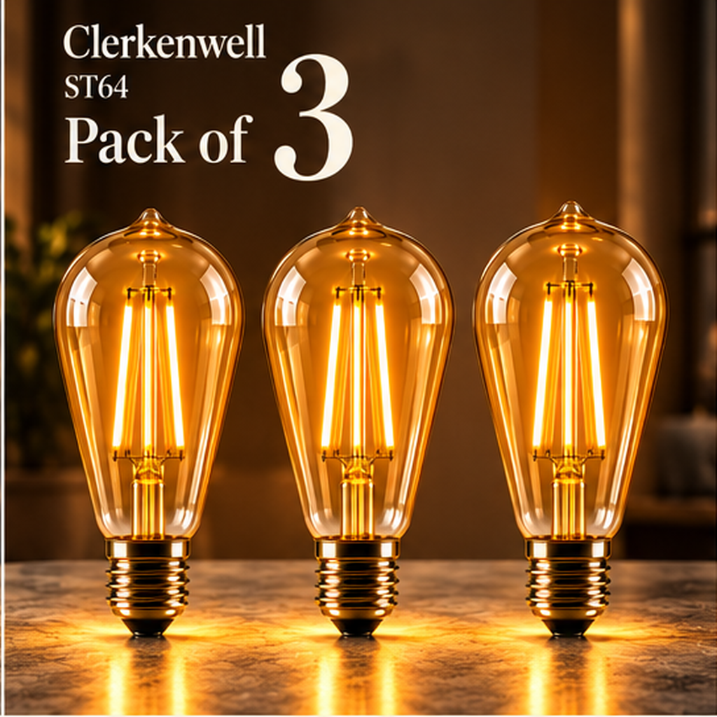 Clerkenwell ST64 amber glass E27 LED bulbs — pack of 3