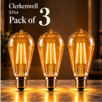 Clerkenwell ST64 amber glass E27 LED bulbs — pack of 3