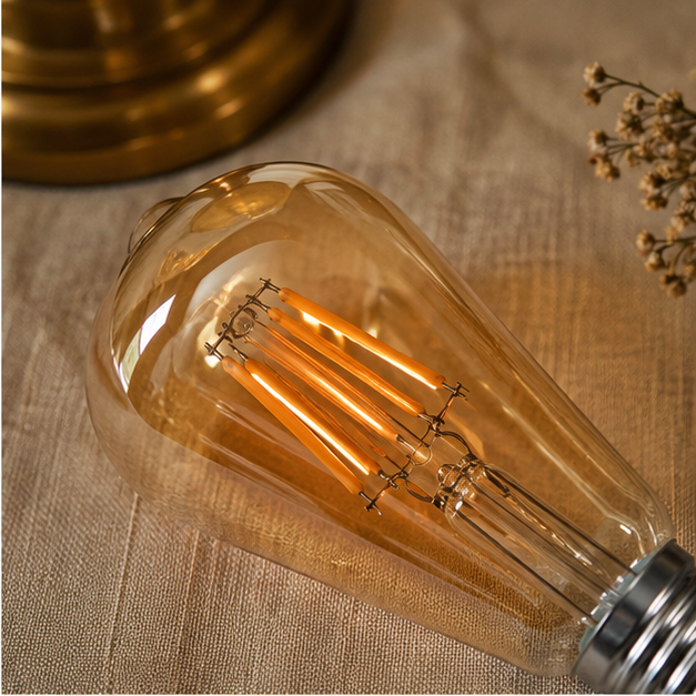 Clerkenwell - Vintage ST64 Amber Glass E27 LED Bulbs, 8W Warm White, Pack of Two