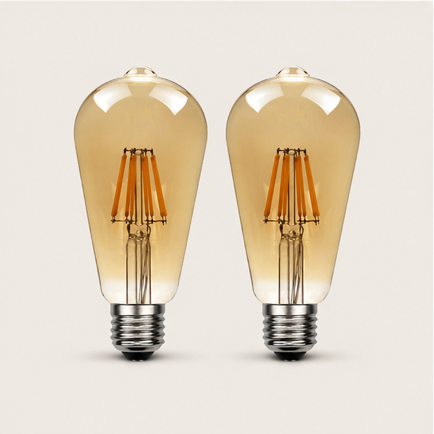 Clerkenwell - Vintage ST64 Amber Glass E27 LED Bulbs, 8W Warm White, Pack of Two