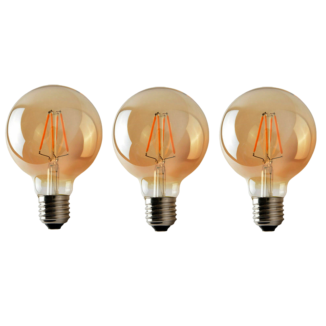 Bloomsbury - G95 Amber Glass LED Globe Bulbs, E27 Dimmable 2700K, 4W, Set of Three