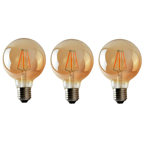 Bloomsbury - G95 Amber Glass LED Globe Bulbs, E27 Dimmable 2700K, 4W, Set of Three