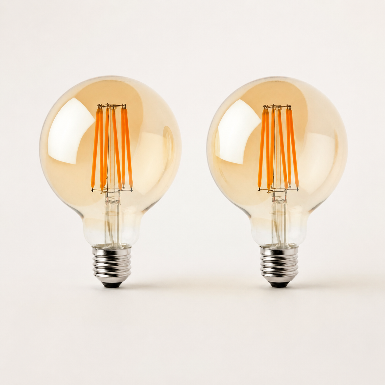 Kensington - Vintage Amber Glass Globe LED Bulbs, G95 E27 2700K, 8W, Pack of 2