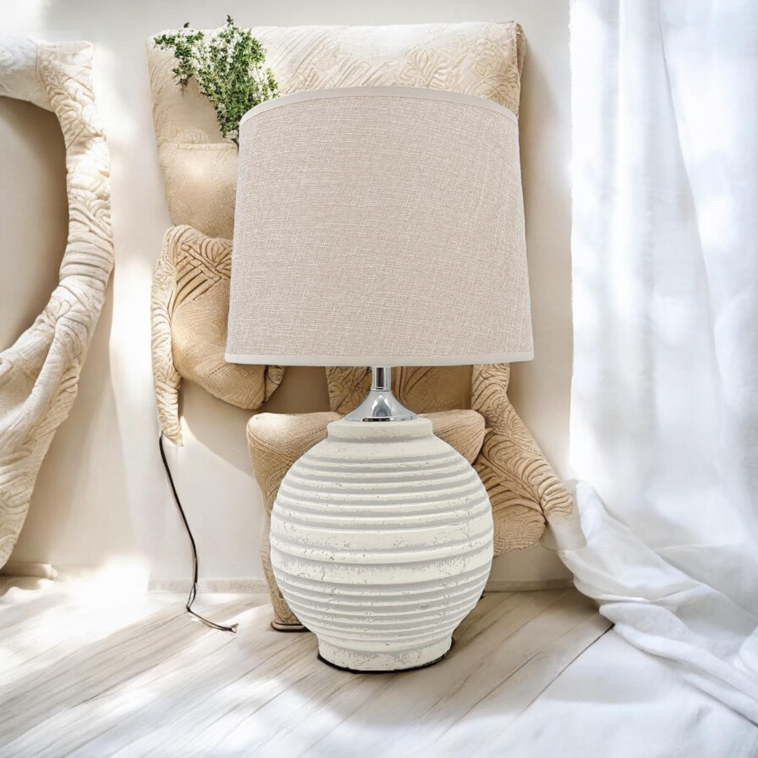 The Marlowe Table Lamp — Ribbed Ceramic with Linen Shade