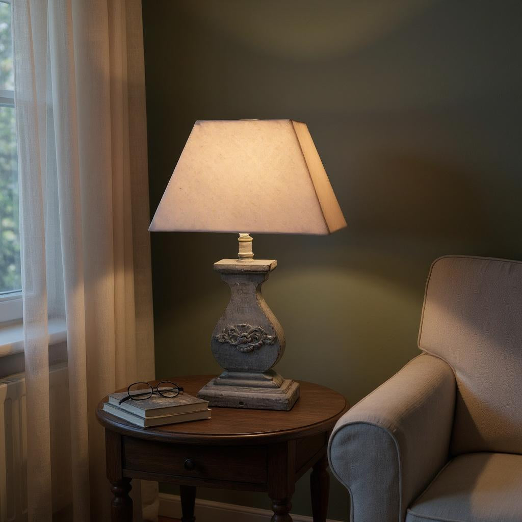 The Cotswold Lamp — Wood-Effect, Taupe Linen Shade