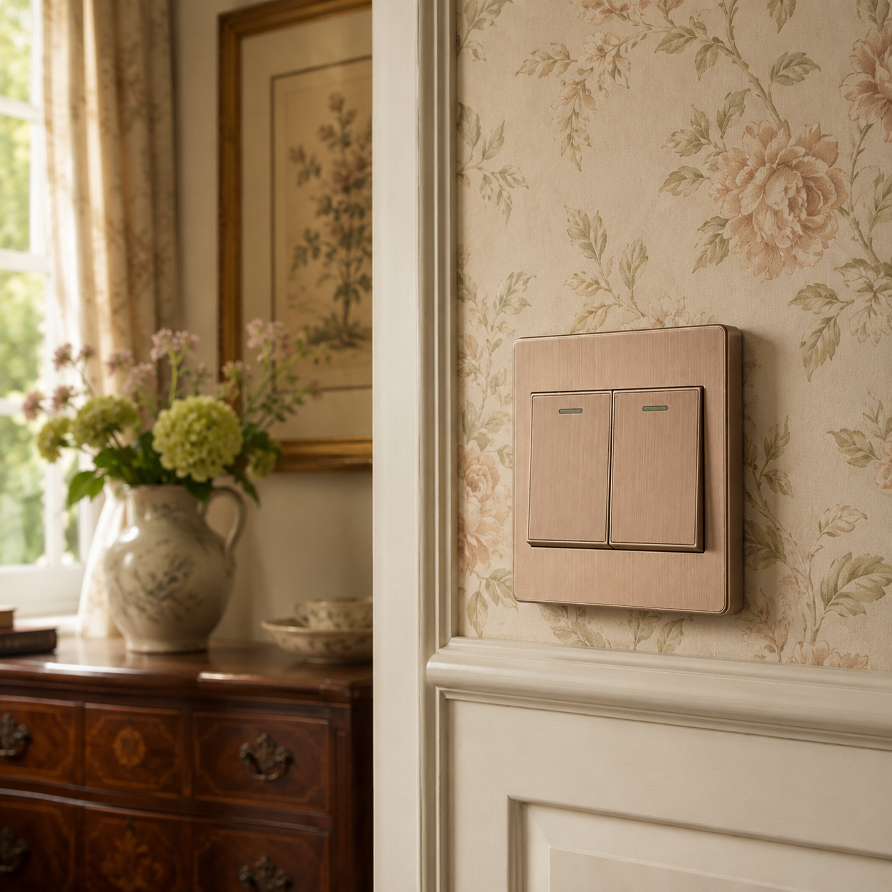 Mayfair - Screwless Brushed Gold 2-Gang Wall Light Switch