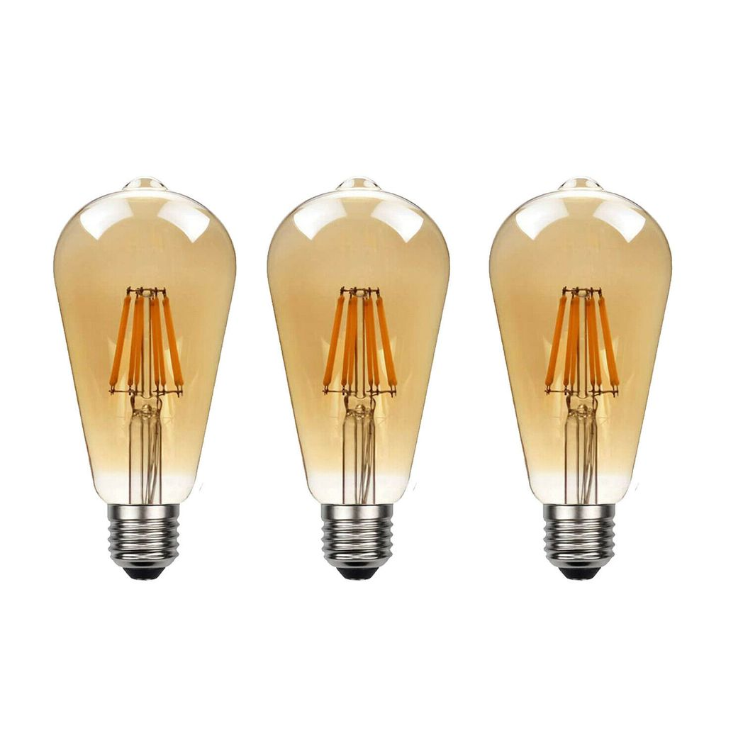 Clerkenwell — Vintage ST64 Amber Glass LED Bulbs, E27 Dimmable 2700K, Pack of 3