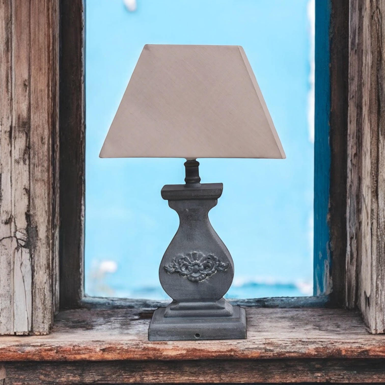 The Cotswold Lamp — Wood-Effect, Taupe Linen Shade