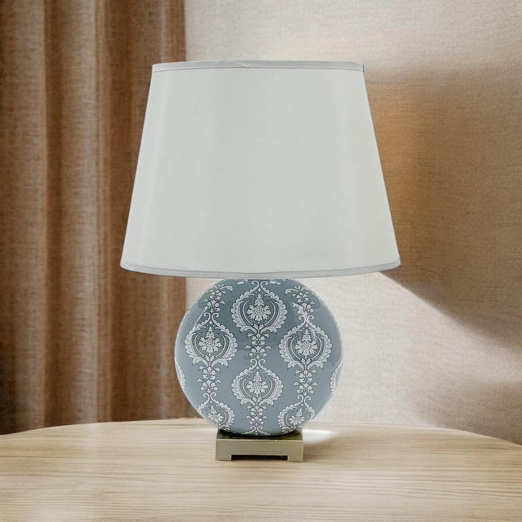The Oldcastle Table Lamp — Grey Damask Ceramic Accent Lamp