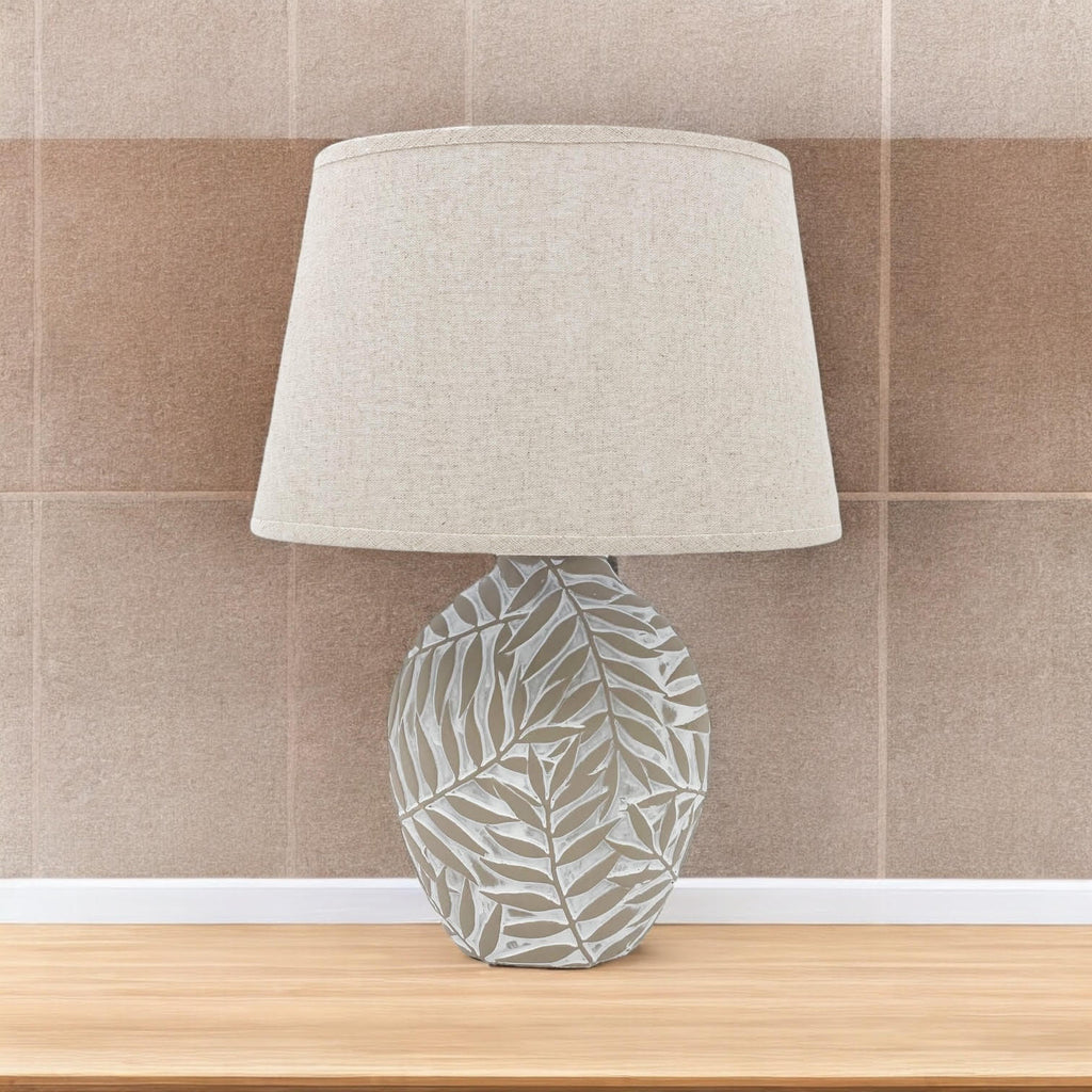The Fern Lamp — Ceramic Base, Linen Shade