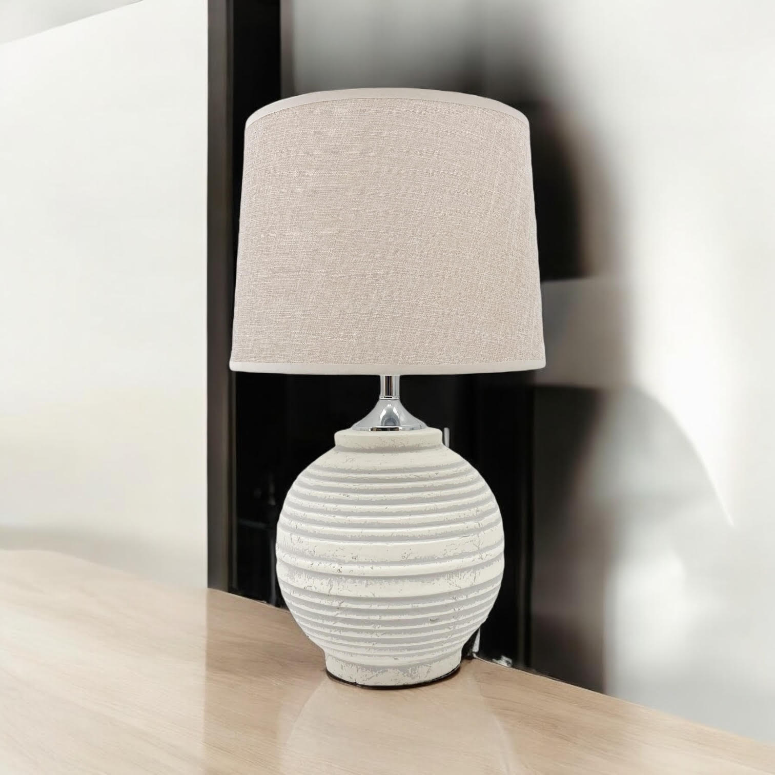 The Marlowe Table Lamp — Ribbed Ceramic with Linen Shade