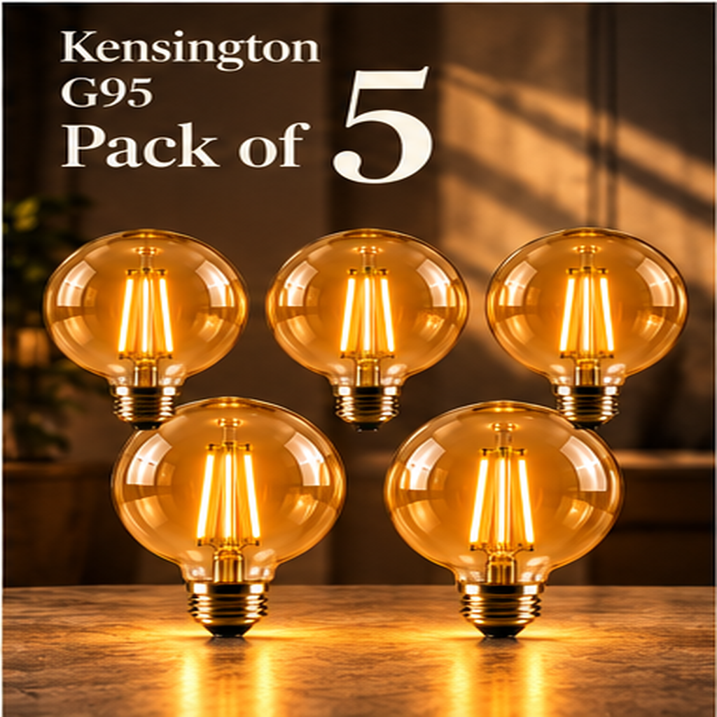 Kensington G95 amber glass E27 LED bulbs — pack of 5