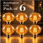 Kensington G95 amber glass E27 LED bulbs — pack of 6