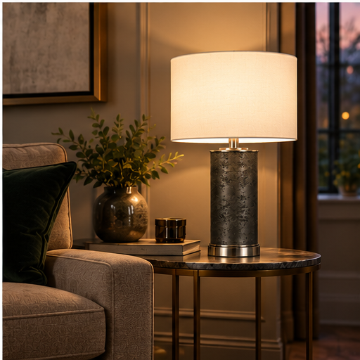 The Linden Lamp styled on a side table in an elegant living room