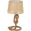 Aldeburgh Hemp Rope & Linen Drum Table Lamp in a cosy living room setting, showcasing its warm, natural aesthetic and texture