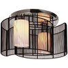 Kura modern twin-shade flush mount ceiling light in a contemporary living room setting, showcasing its sleek design and brass