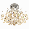 Lyra petite round crystal flush mount chandelier in a modern living room setting, showcasing its elegant design and sparkling