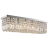 Vela modern rectangular crystal bar chandelier in a contemporary dining room setting, showcasing its elegant design and spark