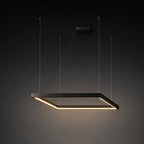 Meridian rectangular halo LED pendant chandelier in matte black aluminium on dark studio backdrop