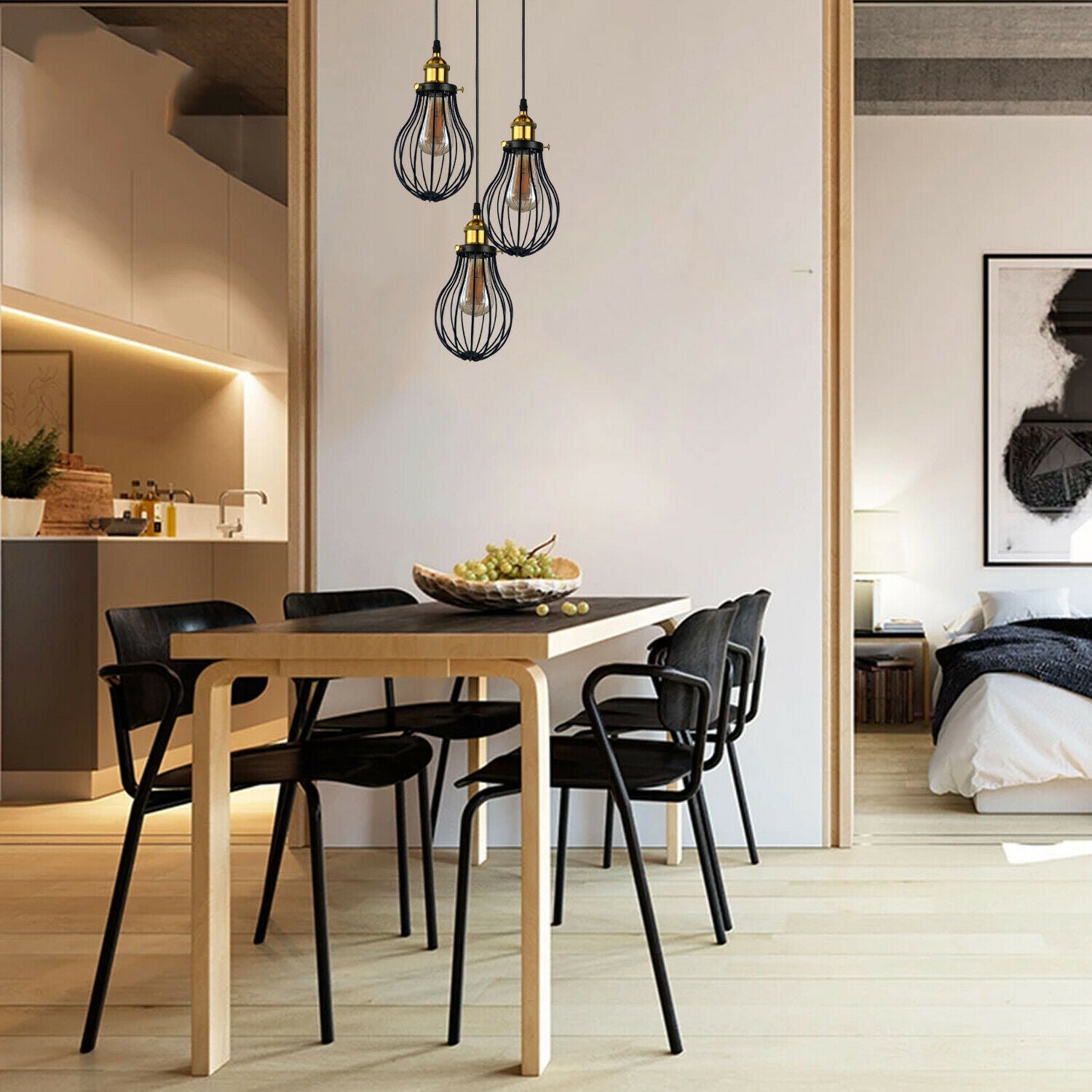 The Ravensbourne Pendant — Black Wire Cage Cluster Ceiling Light