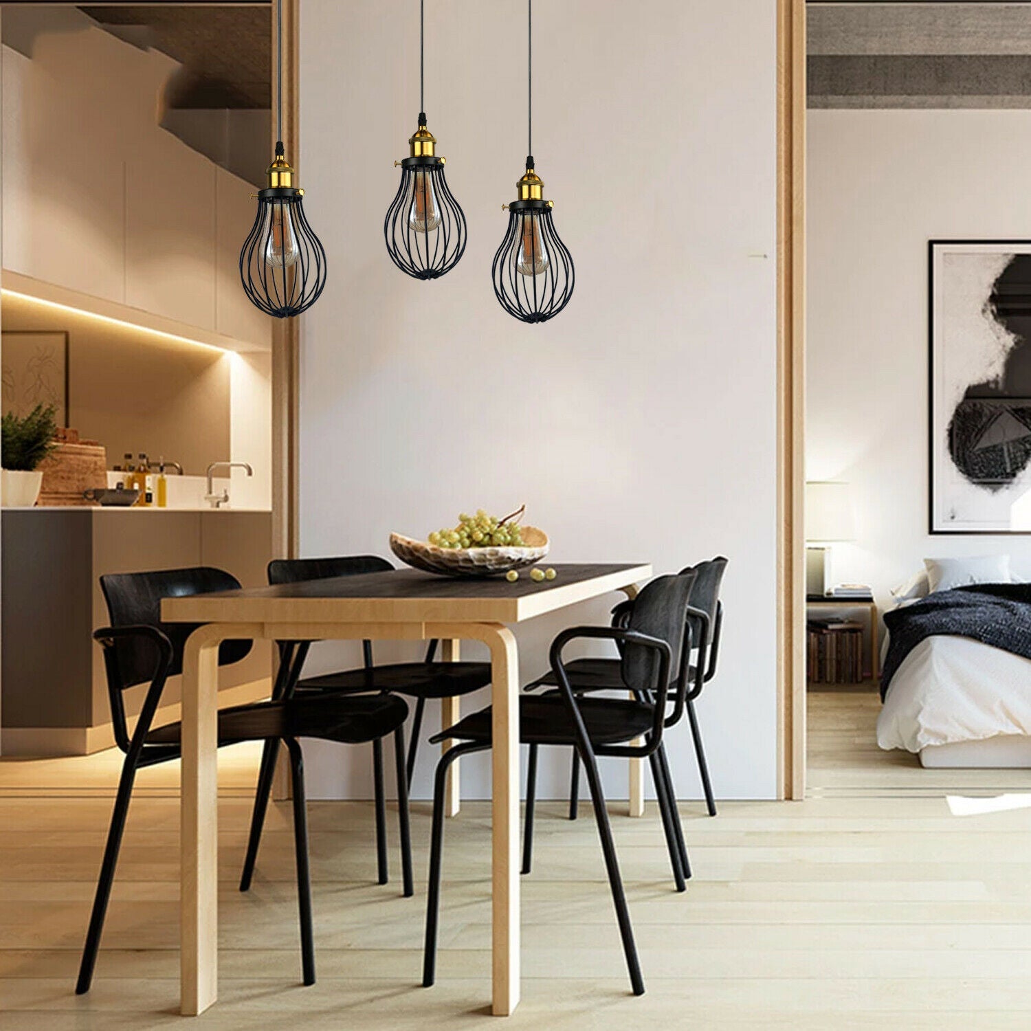 The Ravensbourne Pendant — Black Wire Cage Cluster Ceiling Light