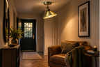 Netherfield adjustable green brass cone ceiling light styled in a warm reading area