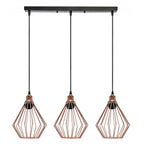 The Duskwire Bar — 3-Light Cage Pendant, Rose Gold
