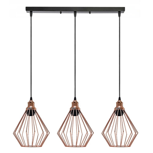 The Duskwire Bar — 3-Light Cage Pendant, Rose Gold