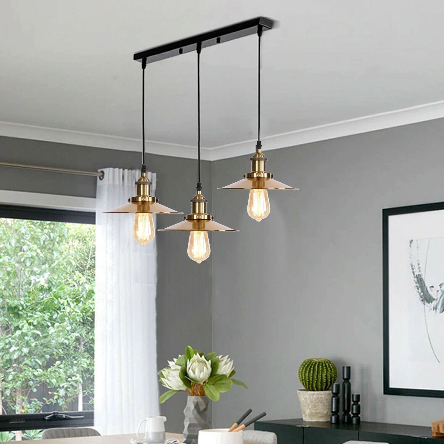 The Sovereign Pendant — 3-Light Bar, Brass