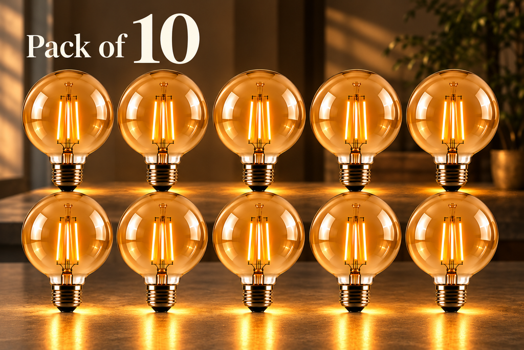 Soho amber glass G95 E27 LED bulbs — pack of 10