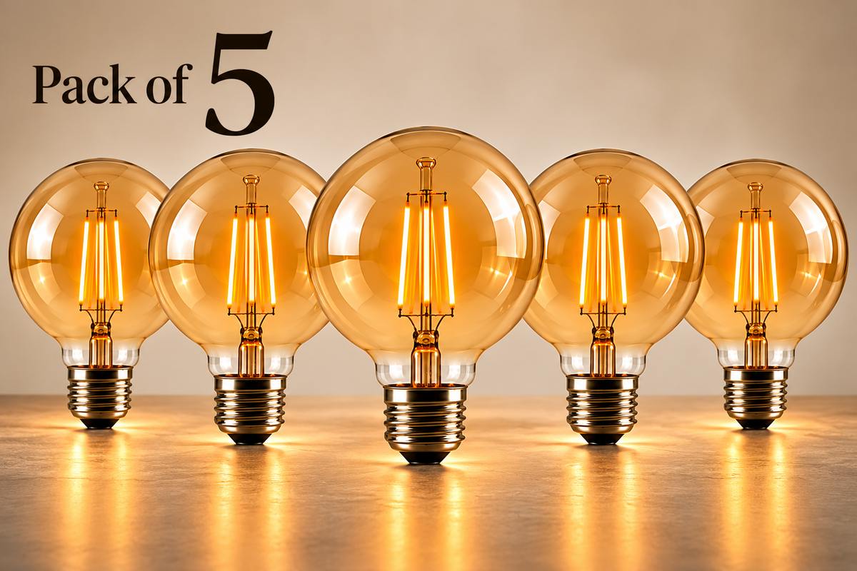 Soho amber glass G95 E27 LED bulbs — pack of 5