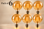 Soho amber glass G95 E27 LED bulbs — pack of 6