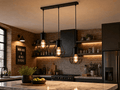 Whitechapel 3-light wireframe cage ceiling bar above kitchen island with exposed brick